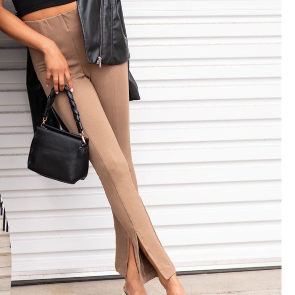Smash + Tess Emma High Rise Pants with Slit in Simply Taupe Tan Brown Size Large - Picture 8 of 8